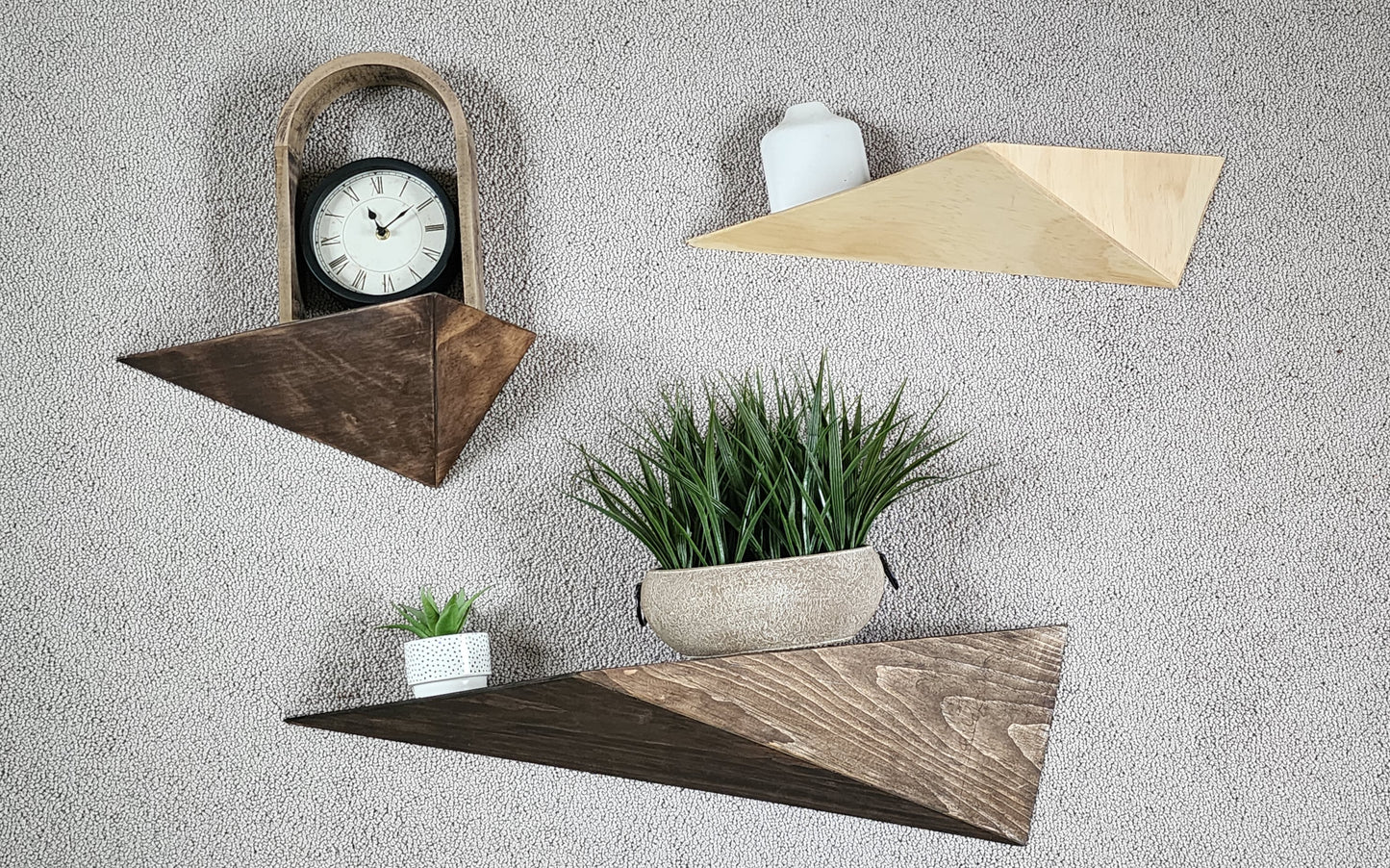 Semi-Symmetric Triangle Wood Floating Shelf