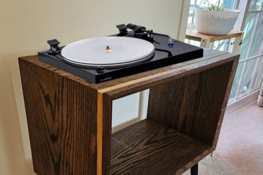 Vinyl Record Console - Solid Oak Hardwood
