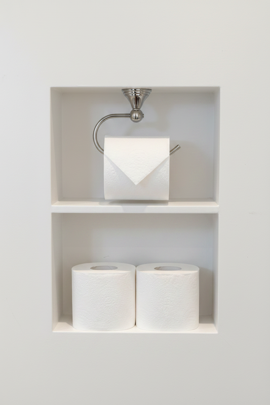 Recessed Toilet Paper Holder Niche - Trimless (Flush To Drywall) with Single Storage